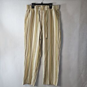 SOHO Brown & Beige Striped Pants Sz M Drawstring Elastic Waist Wide Leg Pockets